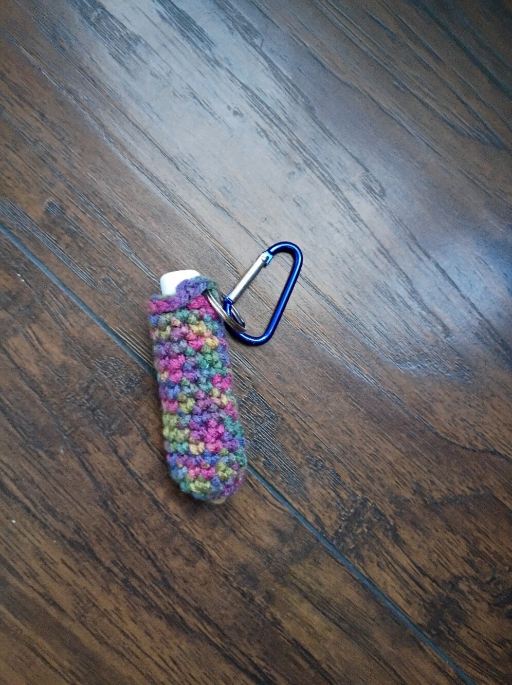 Handmade Multicolor Crochet Lip Balm Holder with Blue Carabiner